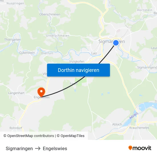 Sigmaringen to Engelswies map