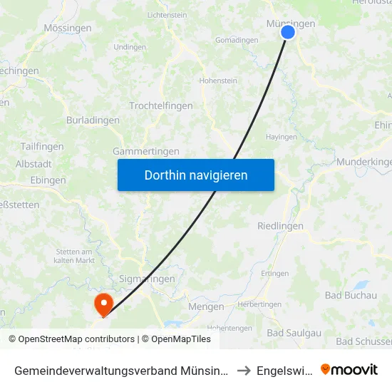 Gemeindeverwaltungsverband Münsingen to Engelswies map