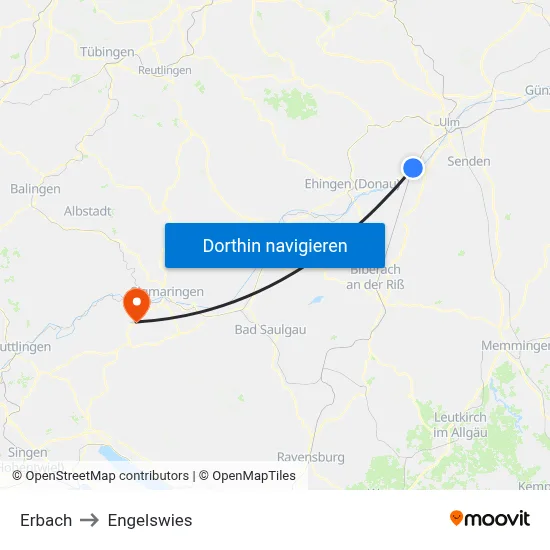 Erbach to Engelswies map