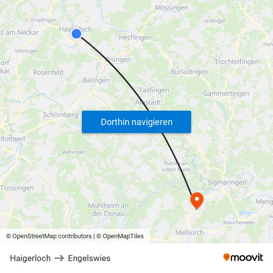 Haigerloch to Engelswies map