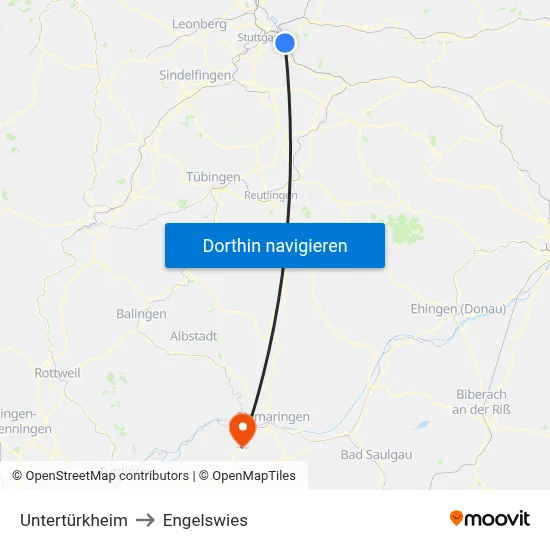 Untertürkheim to Engelswies map