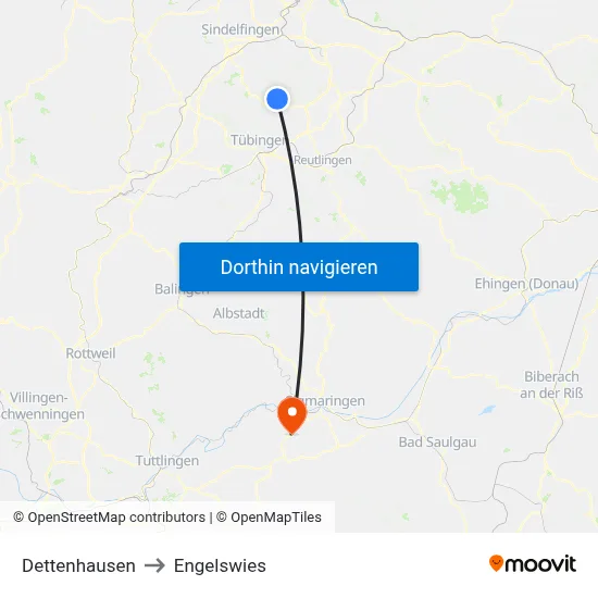 Dettenhausen to Engelswies map