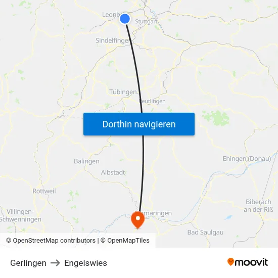 Gerlingen to Engelswies map