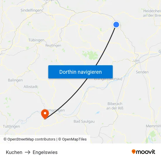 Kuchen to Engelswies map