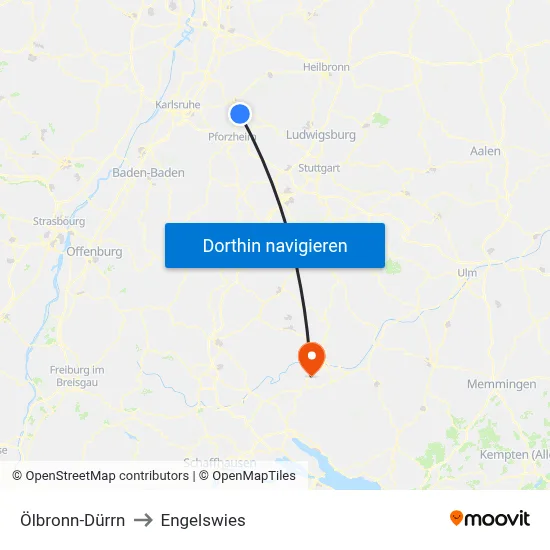 Ölbronn-Dürrn to Engelswies map