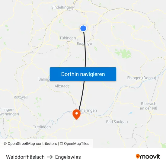 Walddorfhäslach to Engelswies map