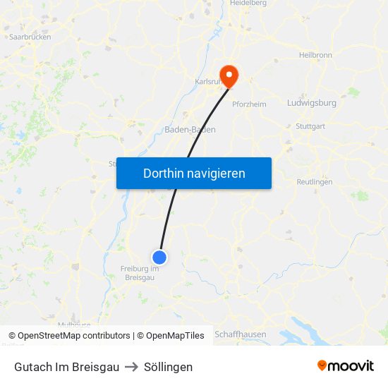 Gutach Im Breisgau to Söllingen map
