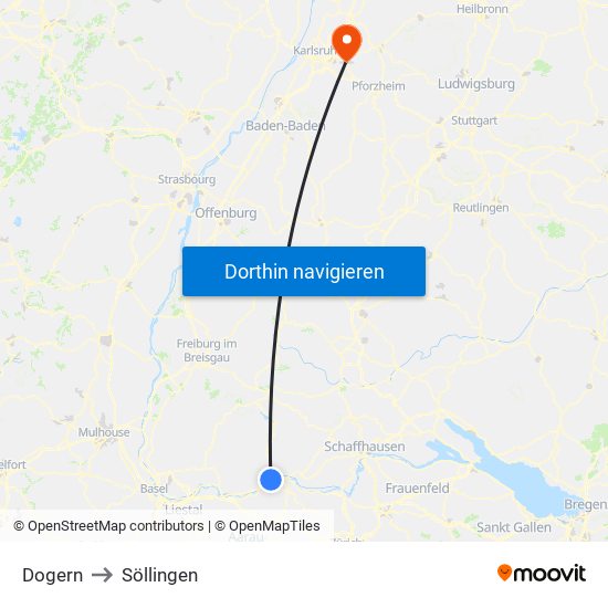 Dogern to Söllingen map