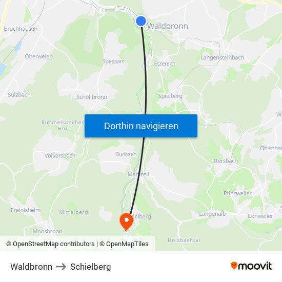 Waldbronn to Schielberg map