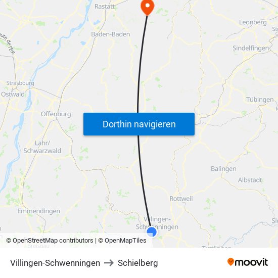 Villingen-Schwenningen to Schielberg map