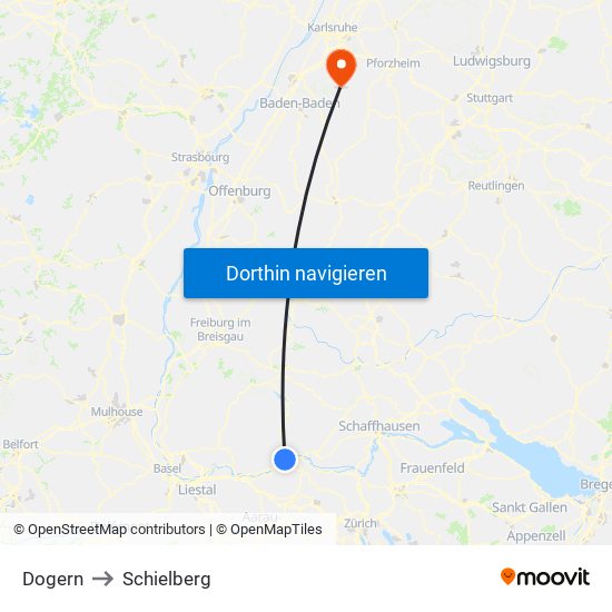 Dogern to Schielberg map
