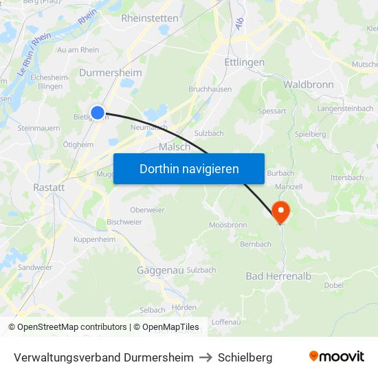 Verwaltungsverband Durmersheim to Schielberg map