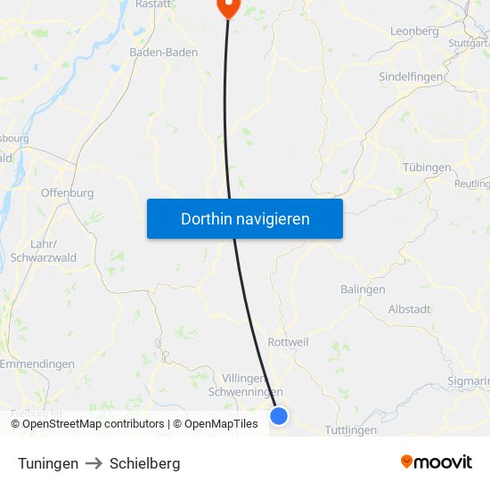 Tuningen to Schielberg map