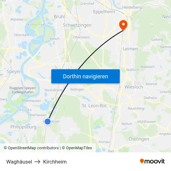Waghäusel to Kirchheim map