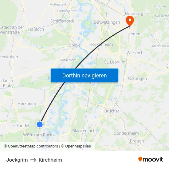 Jockgrim to Kirchheim map
