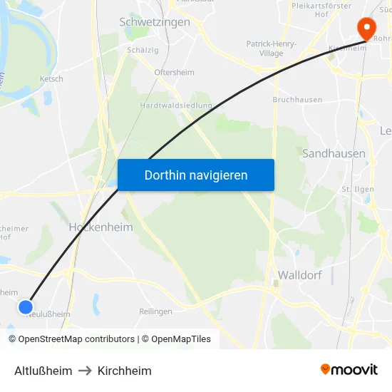 Altlußheim to Kirchheim map