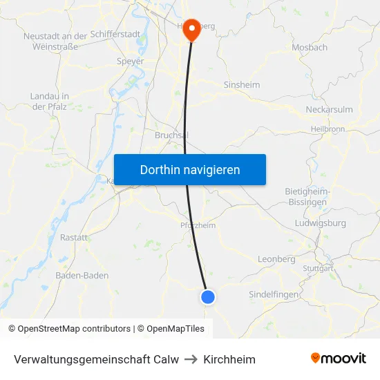 Verwaltungsgemeinschaft Calw to Kirchheim map