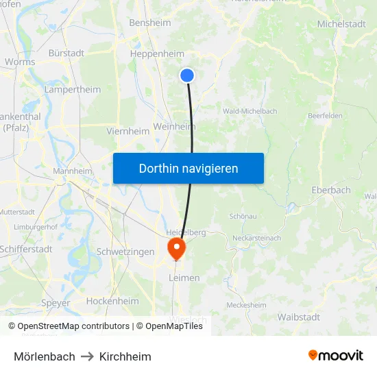 Mörlenbach to Kirchheim map