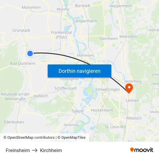 Freinsheim to Kirchheim map