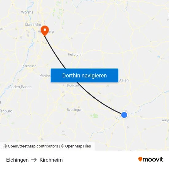 Elchingen to Kirchheim map