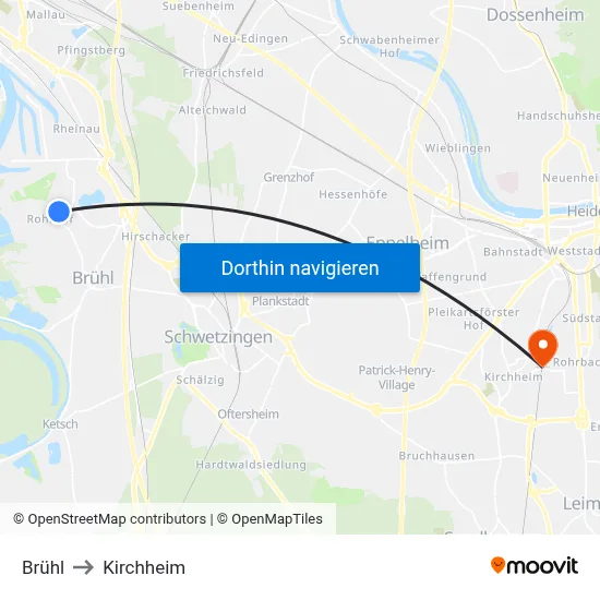 Brühl to Kirchheim map