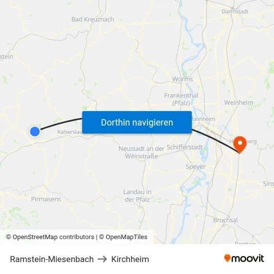 Ramstein-Miesenbach to Kirchheim map