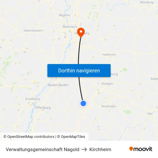 Verwaltungsgemeinschaft Nagold to Kirchheim map