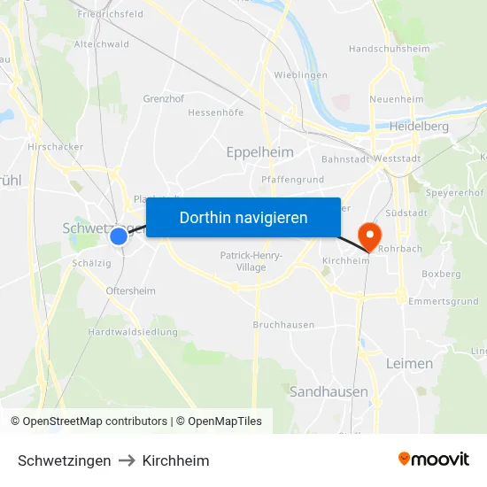 Schwetzingen to Kirchheim map