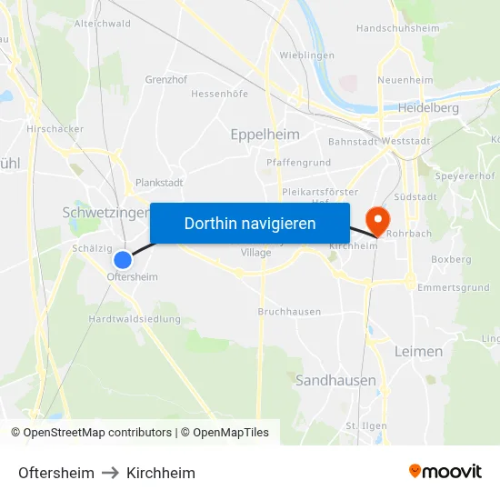 Oftersheim to Kirchheim map