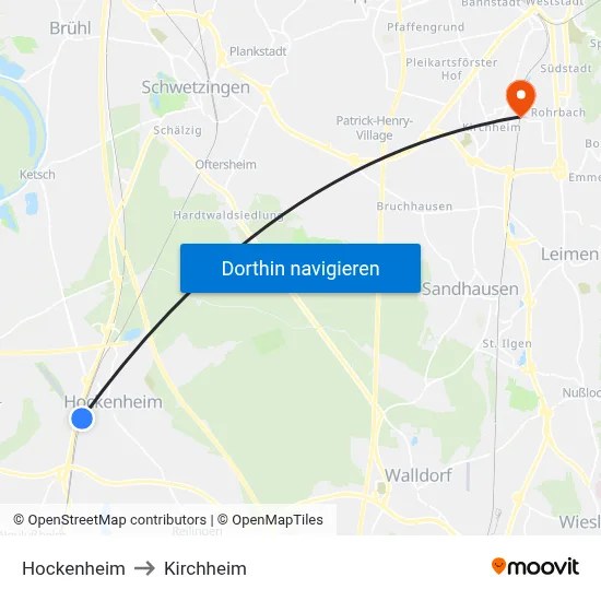 Hockenheim to Kirchheim map