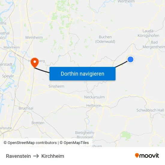 Ravenstein to Kirchheim map