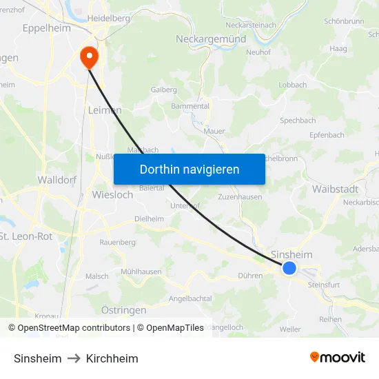 Sinsheim to Kirchheim map
