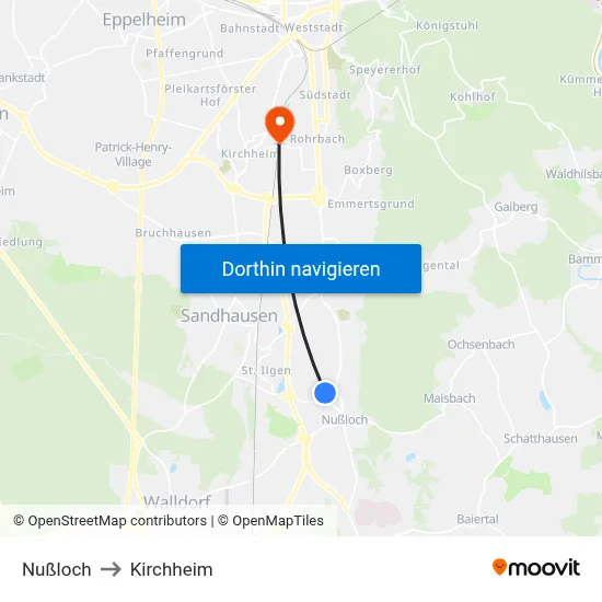 Nußloch to Kirchheim map