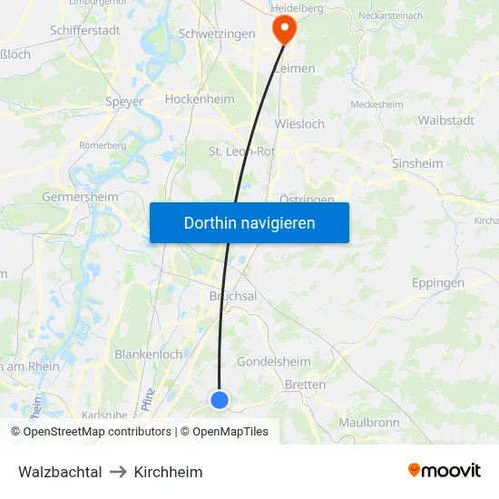Walzbachtal to Kirchheim map