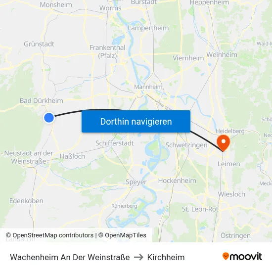 Wachenheim An Der Weinstraße to Kirchheim map