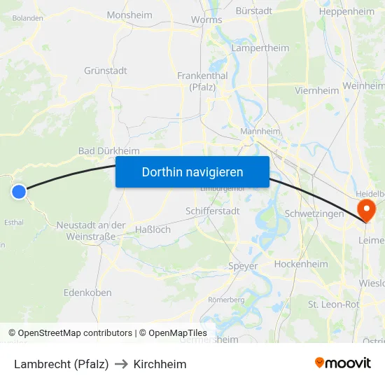Lambrecht (Pfalz) to Kirchheim map