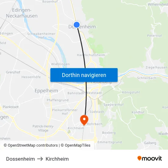 Dossenheim to Kirchheim map