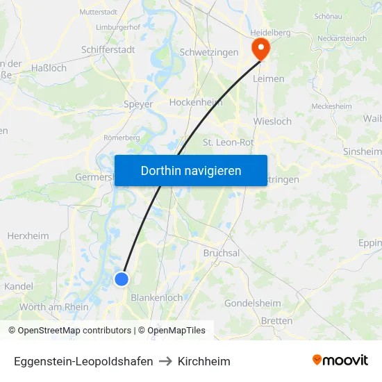 Eggenstein-Leopoldshafen to Kirchheim map