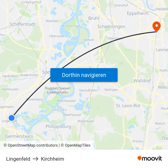 Lingenfeld to Kirchheim map