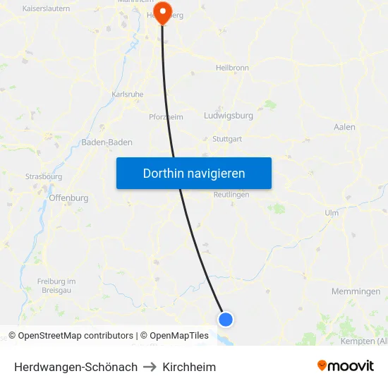 Herdwangen-Schönach to Kirchheim map
