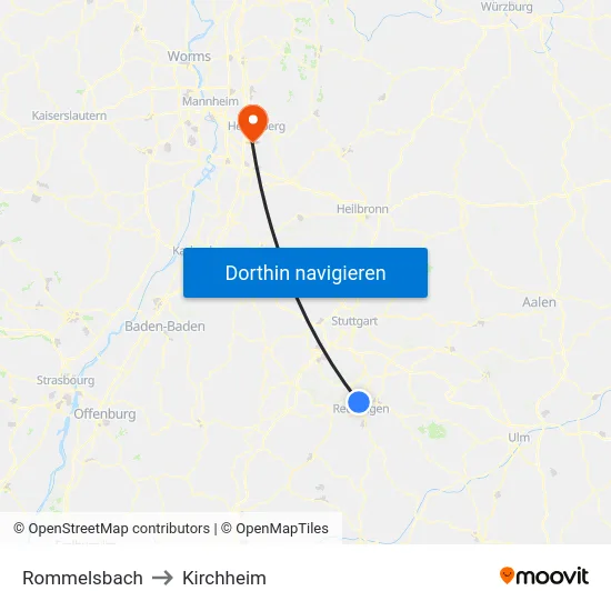 Rommelsbach to Kirchheim map