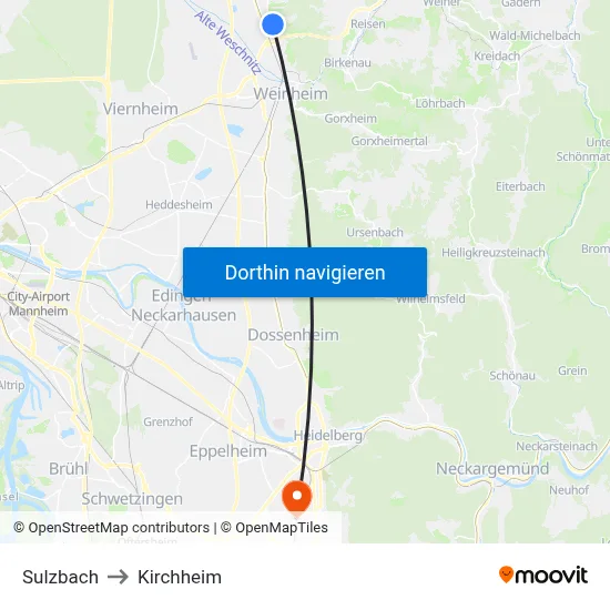 Sulzbach to Kirchheim map