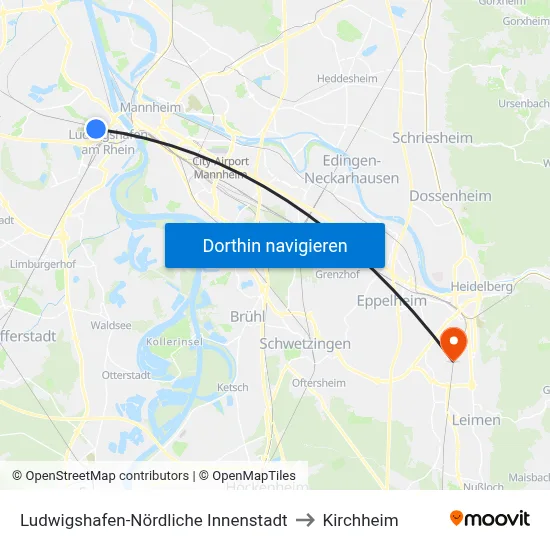 Ludwigshafen-Nördliche Innenstadt to Kirchheim map