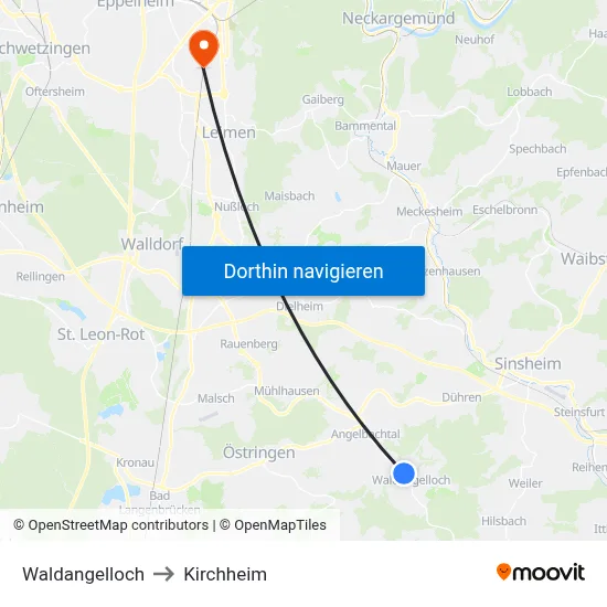 Waldangelloch to Kirchheim map