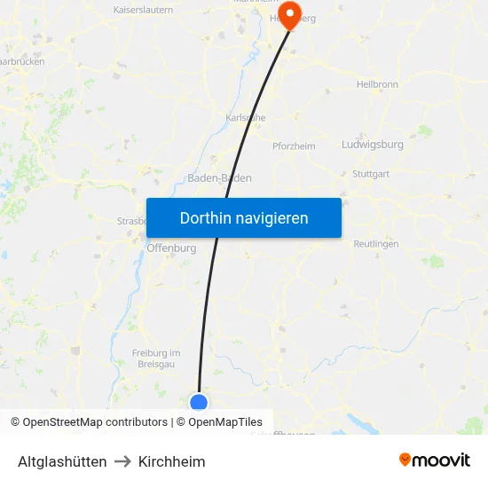 Altglashütten to Kirchheim map