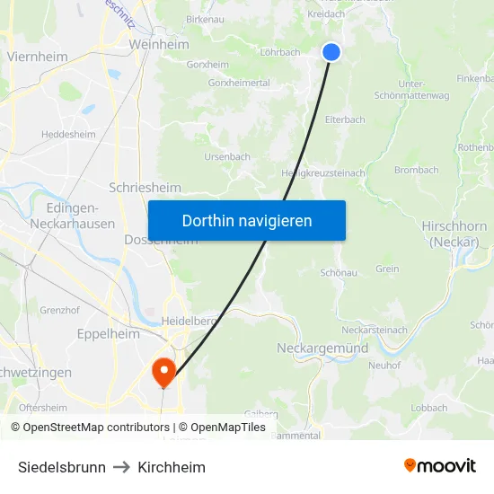 Siedelsbrunn to Kirchheim map