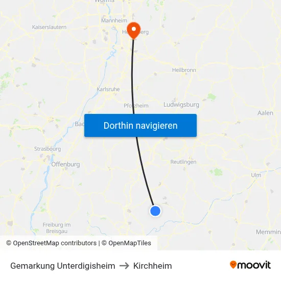 Gemarkung Unterdigisheim to Kirchheim map