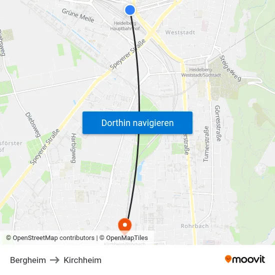 Bergheim to Kirchheim map