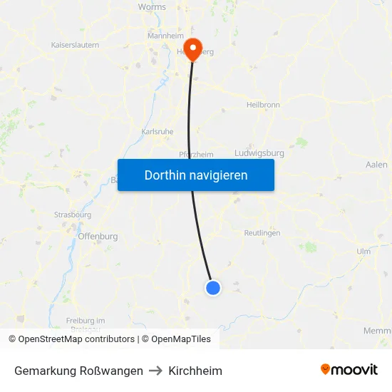 Gemarkung Roßwangen to Kirchheim map