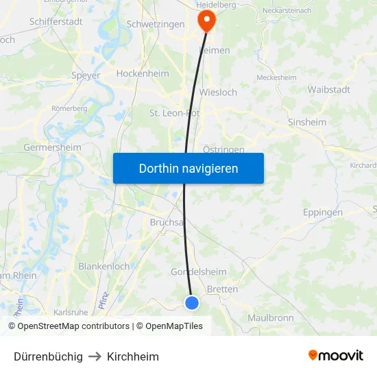 Dürrenbüchig to Kirchheim map